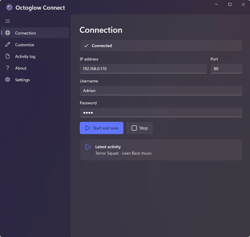 Octoglow Connect app screenshot